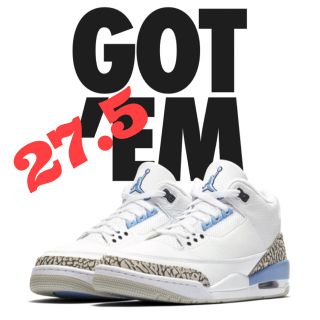 ナイキ(NIKE)の【新品、未使用、タグ付き】NIKE AIR JORDAN 3 RETRO UNC(スニーカー)