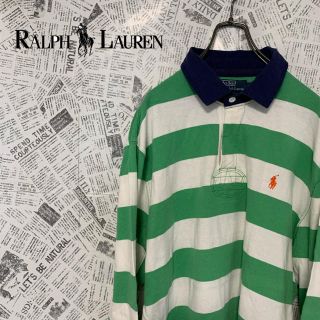 ポロラルフローレン(POLO RALPH LAUREN)の90s ポロラルフローレン ラガーシャツ ボーダー 長袖ポロシャツ ビッグサイズ(ポロシャツ)