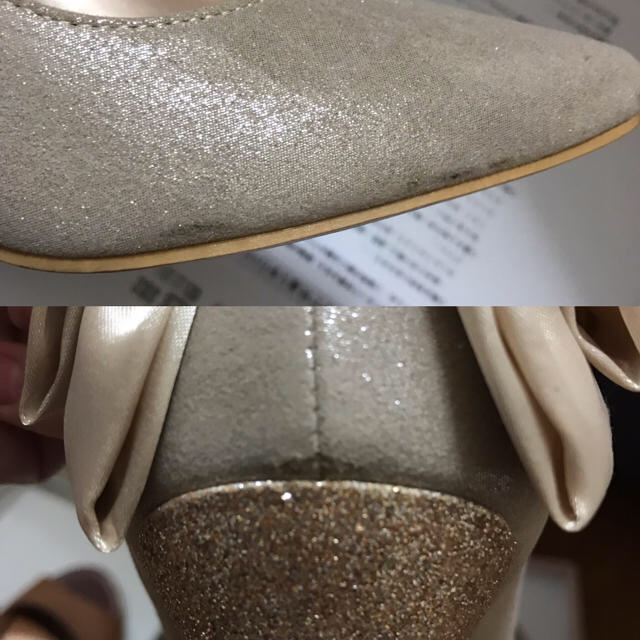 ゴールド パンプス リボン付き パーティ用 レディースの靴/シューズ(ハイヒール/パンプス)の商品写真