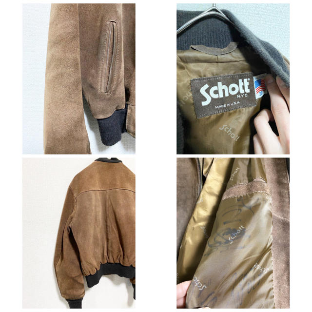 schott(ショット)のvintage ヴィンテージ usa製 レザー スウェット ブルゾン ジャケット メンズのジャケット/アウター(レザージャケット)の商品写真