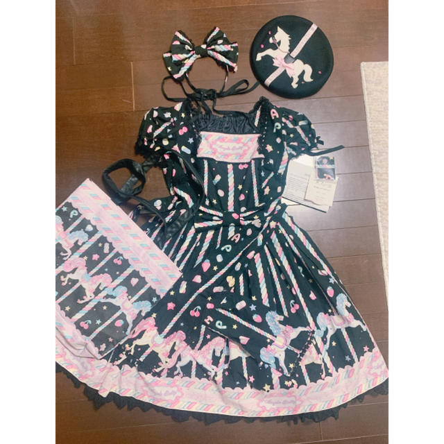 ひざ丈ワンピース週末価格！Angelic Pretty sugary carnival OP 黒