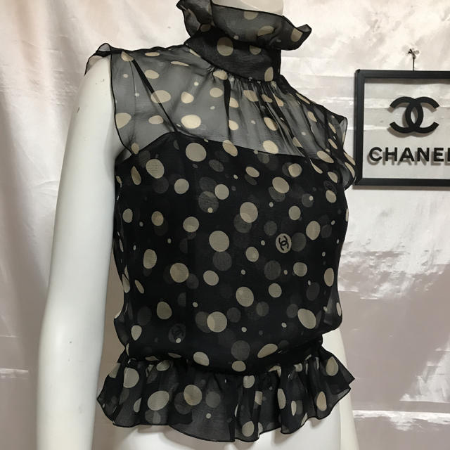 CHANEL(シャネル)のCHANEL 極美品♡シルクシフォン ノースリーブ 36 レディースのトップス(シャツ/ブラウス(半袖/袖なし))の商品写真