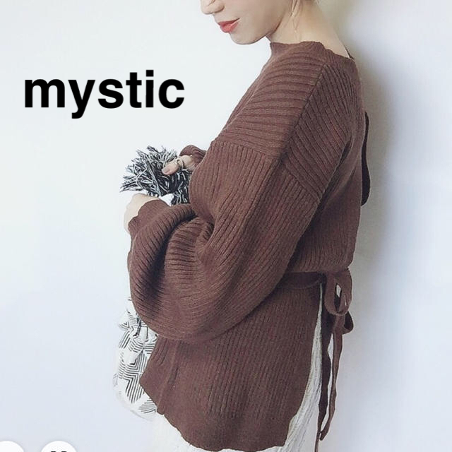 mystic(ミスティック)の値下げ☆【mystic】後ろあきリボンニット 茶 レディースのトップス(ニット/セーター)の商品写真