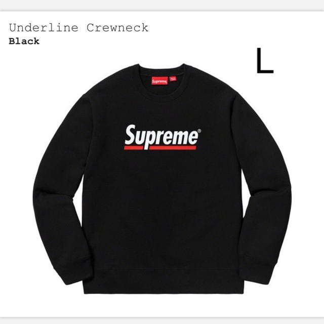 L 黒 Underline Crewneck シュプリームメンズ