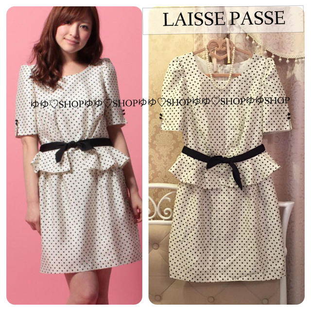 LAISSE PASSE(レッセパッセ)のドットリボンペプラムワンピース レディースのワンピース(ミニワンピース)の商品写真