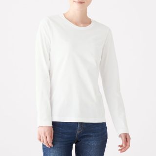 ムジルシリョウヒン(MUJI (無印良品))のオーガニックコットン　クルーネック長袖Tシャツ(白)(Tシャツ(長袖/七分))