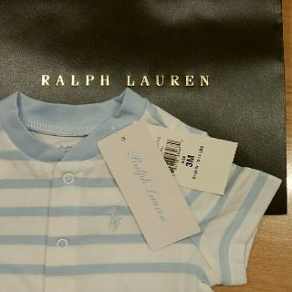 ラルフローレン(Ralph Lauren)の新品　ラルフローレン　ベビー　サイズ60　03M 水色　ボーダー　ロンパース(ロンパース)