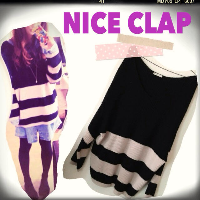 NICE CLAUP(ナイスクラップ)のNICE CLAP/ボーダーニットワンピ レディースのワンピース(ひざ丈ワンピース)の商品写真