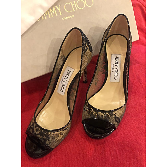 新品☆ JIMMY CHOO ブラック レースパンプス オープントゥ