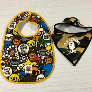 アベイシングエイプ(A BATHING APE)のbape baby よだれ掛け エプロン スタイキッズ 緑迷彩 milo(お食事エプロン)