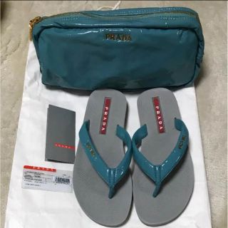 プラダ(PRADA)のPRADA クラッチポーチ サンダル 2点セット 水色(サンダル)