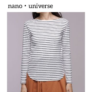 ナノユニバース(nano・universe)の【新品未使用】ナノユニバース　ワイドリブボートネックボーダートップス(カットソー(長袖/七分))