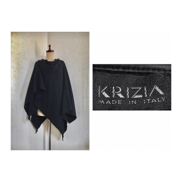 KRIZIA Leather Trimming Wool Cape クリツィア