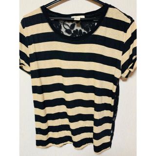 フォーエバートゥエンティーワン(FOREVER 21)の【フォーエバー21】ベージュ×黒ボーダーバックレース半袖Tシャツ♪~M~(Tシャツ(半袖/袖なし))