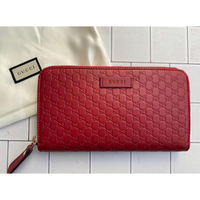 美しい Gucci - gucci マイクロGGシマレザー 赤xゴールドジップ