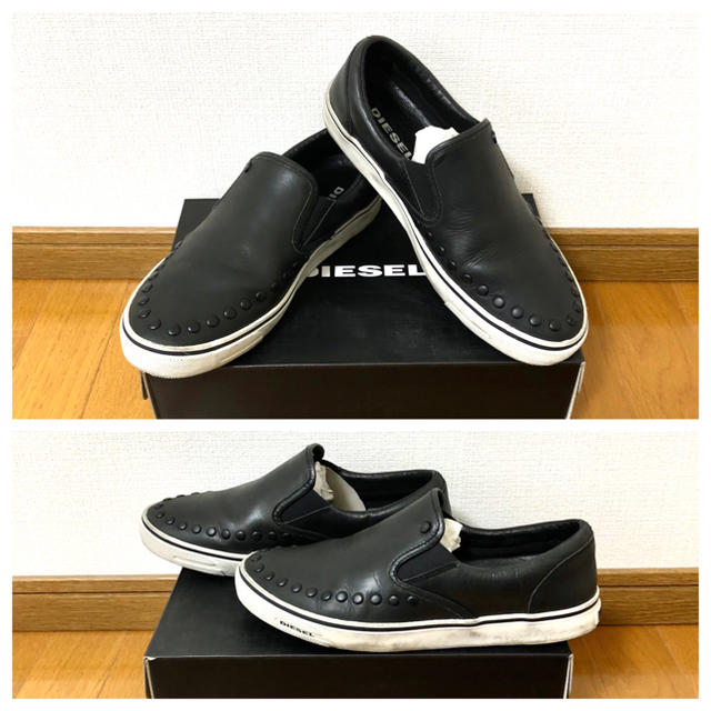 DIESEL(ディーゼル)の美品☆DIESEL スタッズ ヴィンテージ加工 レザースリッポン メンズの靴/シューズ(スニーカー)の商品写真