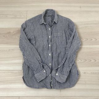 ムジルシリョウヒン(MUJI (無印良品))のストライプ　ブルー　シャツ　麻　リネン　M 無印　(シャツ/ブラウス(長袖/七分))