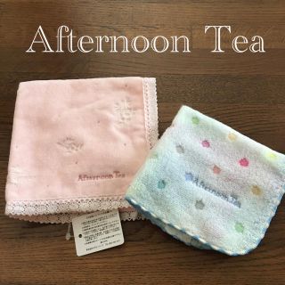 アフタヌーンティー(AfternoonTea)の新品 アフタヌーンティー タオルハンカチ 2枚set 春 ピンク花 ブルードット(ハンカチ)