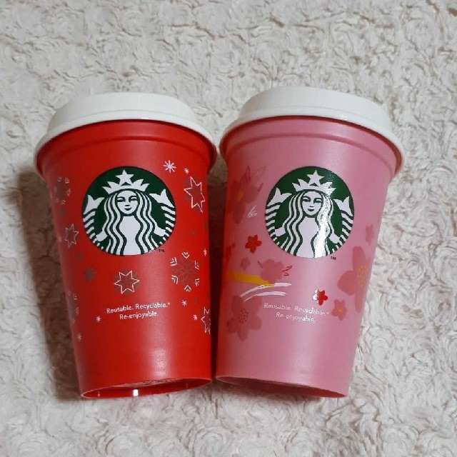 Starbucks Coffee(スターバックスコーヒー)の☆スターバックス　ホリデー・スプリング　リユーザブルカップ　２個　sakura インテリア/住まい/日用品のキッチン/食器(タンブラー)の商品写真