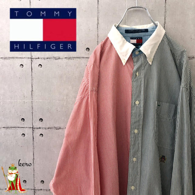 TOMMY HILFIGER(トミーヒルフィガー)の【激レア】90s トミーヒルフィガー ストライプ バイカラー BDシャツ メンズのトップス(シャツ)の商品写真