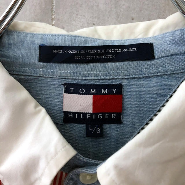 TOMMY HILFIGER(トミーヒルフィガー)の【激レア】90s トミーヒルフィガー ストライプ バイカラー BDシャツ メンズのトップス(シャツ)の商品写真