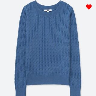 ユニクロ(UNIQLO)のユニクロ　レディース  コットンカシミヤ　ケーブル　ボートネック　セーター　青(ニット/セーター)