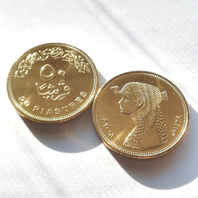 送料込】クレオパトラ 三大美女 コイン 金色 エジプト 硬貨 貨幣 2枚