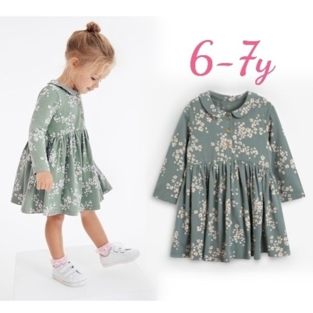 NEXT(ネクスト)のNEXT 小花柄ワンピース グリーン 6-7y キッズ/ベビー/マタニティのキッズ服女の子用(90cm~)(ワンピース)の商品写真