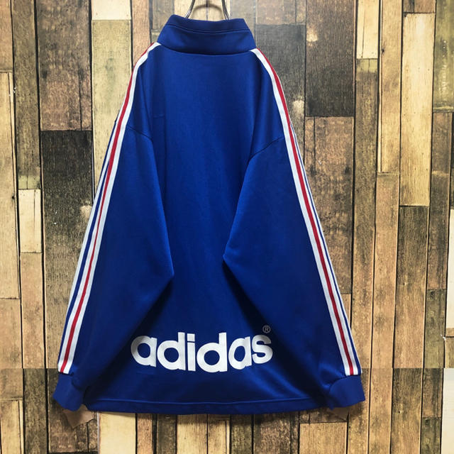 90s adidas デサント製 ハーフジップジャージ O-XO 青 赤 白