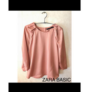 ザラ(ZARA)のZARA BASIC☆春色ピンク♪とろみサテンブラウス♪トップス　美品(シャツ/ブラウス(長袖/七分))