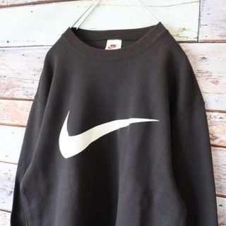 ナイキ(NIKE)のナイキNIKE 白タグ美品　薄手トレーナー厚手ロンT ブラック黒　L(スウェット)