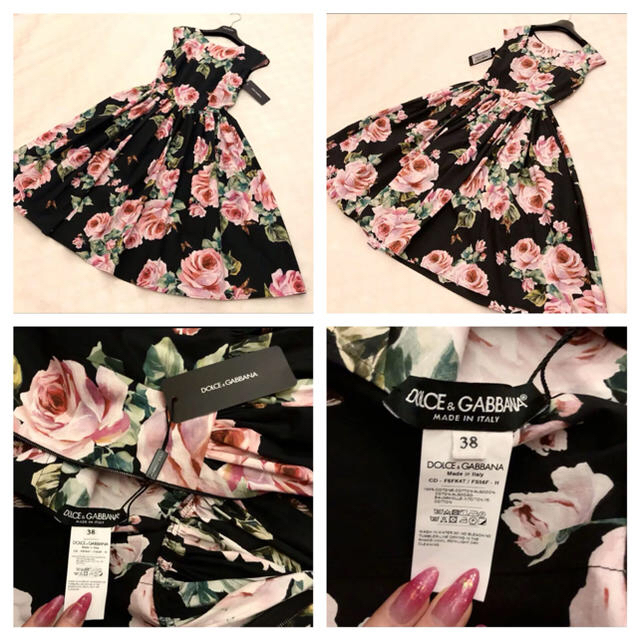 DOLCE&GABBANA(ドルチェアンドガッバーナ)の【最終大幅お値下げ★新品！】DOLCE&GABBANAドルガバ  ローズ柄　38 レディースのワンピース(ひざ丈ワンピース)の商品写真