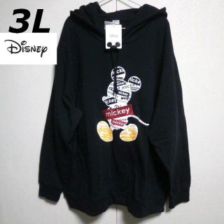 ディズニー(Disney)のDISNEY　新品　３Ｌ　ミッキー　ビッグパーカー　刺繍ロゴ　ブラック(パーカー)