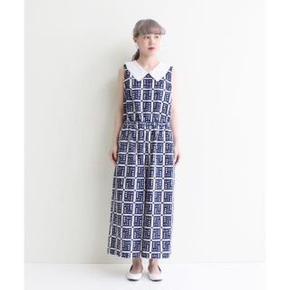 ドットアンドストライプスチャイルドウーマン(Dot&Stripes CHILDWOMAN)のチェックドットプリント　フラットカラーオールインワン(オールインワン)