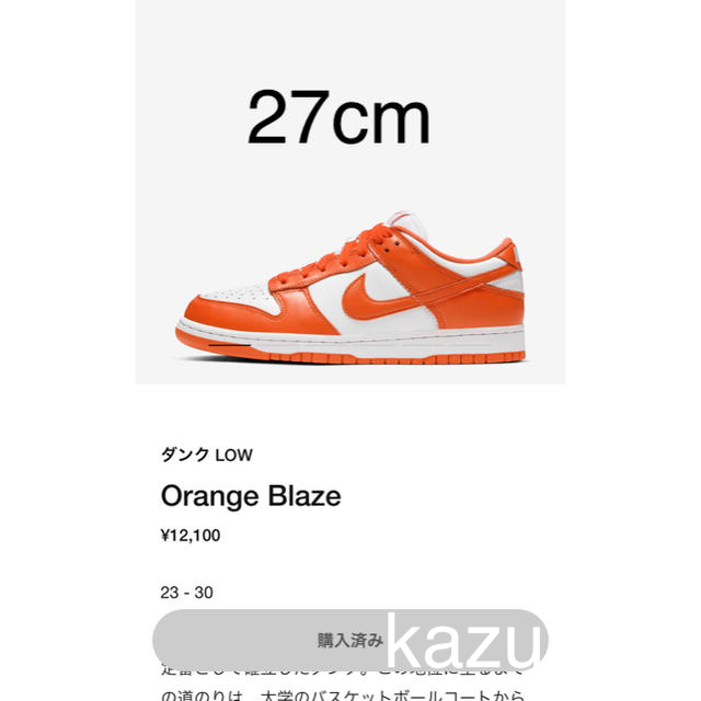 NIKE(ナイキ)のnike dunk low orange blaze 27cm メンズの靴/シューズ(スニーカー)の商品写真