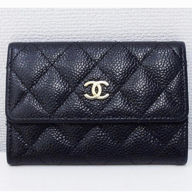 CHANEL シャネル  キャビアスキン　マトラッセ　カードケース　ブラック