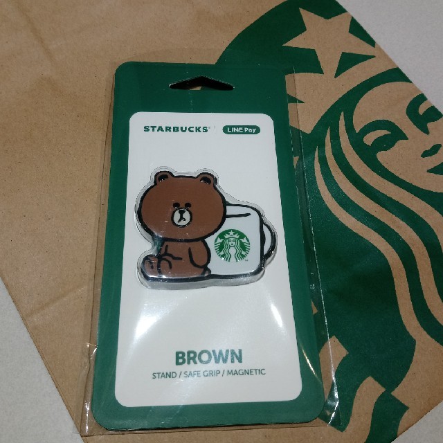 Starbucks Coffee(スターバックスコーヒー)のスターバックス + LINE ブラウン スマホグリップ スマホ/家電/カメラのスマホアクセサリー(その他)の商品写真