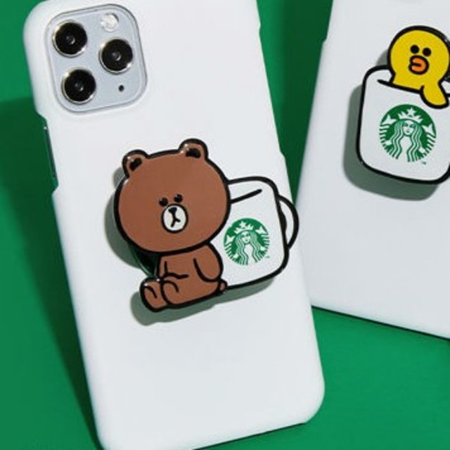 Starbucks Coffee(スターバックスコーヒー)のスターバックス + LINE ブラウン スマホグリップ スマホ/家電/カメラのスマホアクセサリー(その他)の商品写真