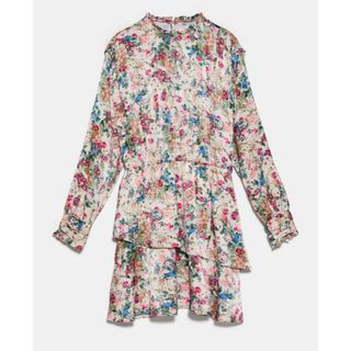 ザラ(ZARA)のZARA ザラ　花柄　ワンピース　xs ピンク　フリルスリーブ(ひざ丈ワンピース)