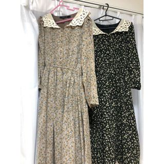 アンアナザーアンジェラス(an another angelus)のレース衿小花柄ワンピース　黒  2018-19AW(ひざ丈ワンピース)