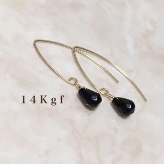 アメリヴィンテージ(Ameri VINTAGE)の14kgf／K14gf ブラックオニキス一粒ピアス／マーキスピアス 天然石(ピアス)