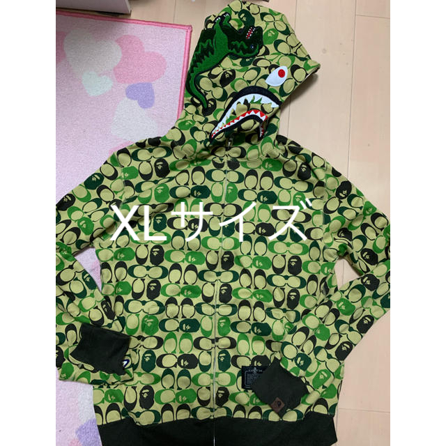 トップス定価以下XL新品！BAPE X COACHシャークパーカー緑