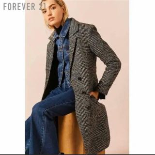 フォーエバートゥエンティーワン(FOREVER 21)のforever21 着用2回 グレンチェック ロングコート 着回しに◎(チェスターコート)