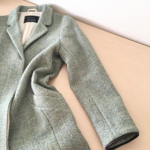 Harris Tweed(ハリスツイード)の新品未使用 ハリスツイード×ルールマラン ロングコート ウール100% 牛革使用 レディースのジャケット/アウター(チェスターコート)の商品写真