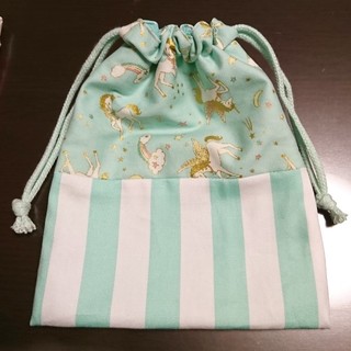 【みーたん様ご専用】 巾着 ユニコーン柄 グリーン(外出用品)