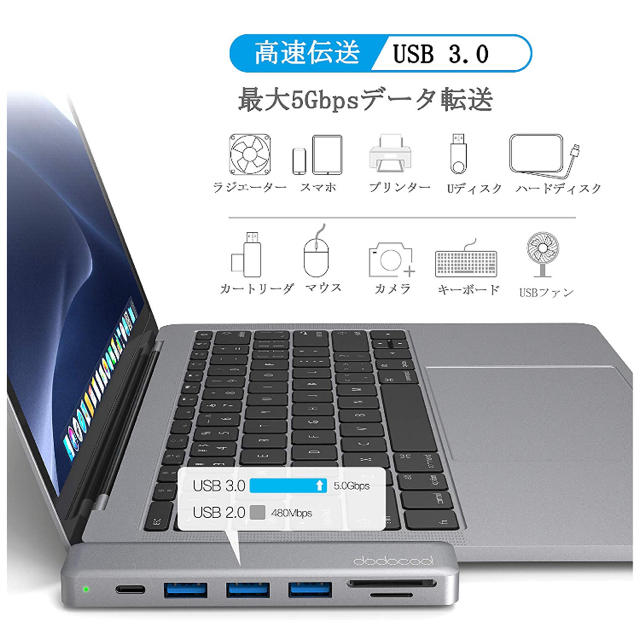 MacBook Pro Airハブ 4K HDMI Thunderbolt 充電 スマホ/家電/カメラのPC/タブレット(PC周辺機器)の商品写真