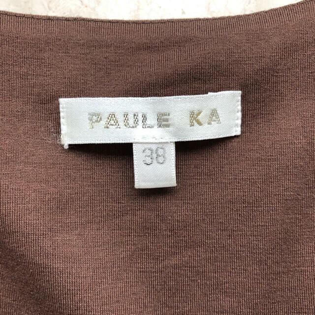 PAULE KA(ポールカ)の処分セール　新品　PAULE KA  ポールカ　麻　ブラウン　切替　ワンピース レディースのワンピース(ひざ丈ワンピース)の商品写真