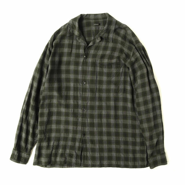 comoli 20ss レーヨン オープンカラーシャツ グリーン　チェック　3