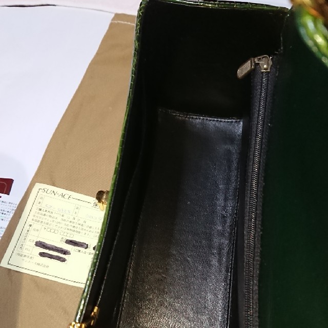 ナイルクロコダイルハンドバッグ☆日本製(色グリーン)パスケース付属☆値引き販売中