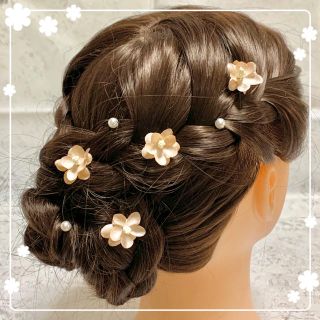 コーラルピンク 小花 ❤︎ パールピン ❤︎ Uピン 7本セット(ヘアピン)